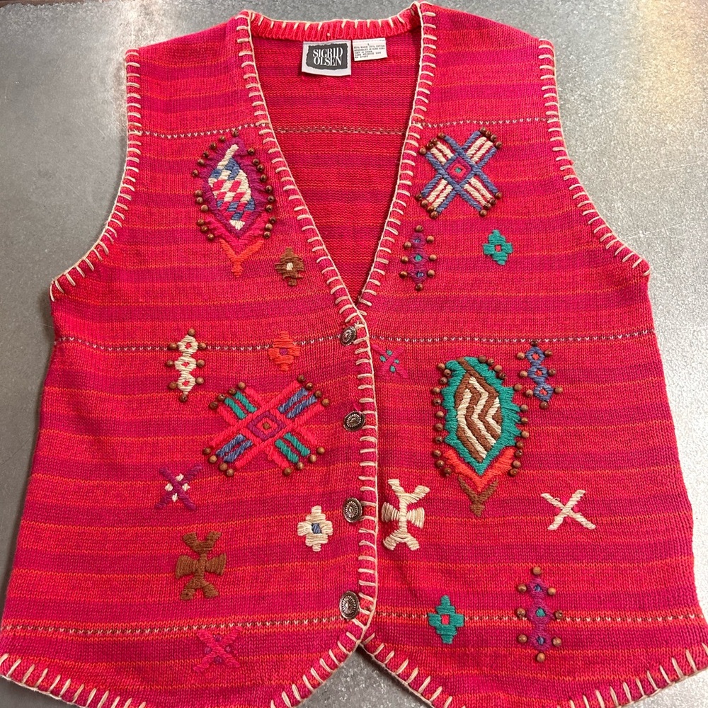 Vintage Sigrid Olsen embroidered beaded vest Large